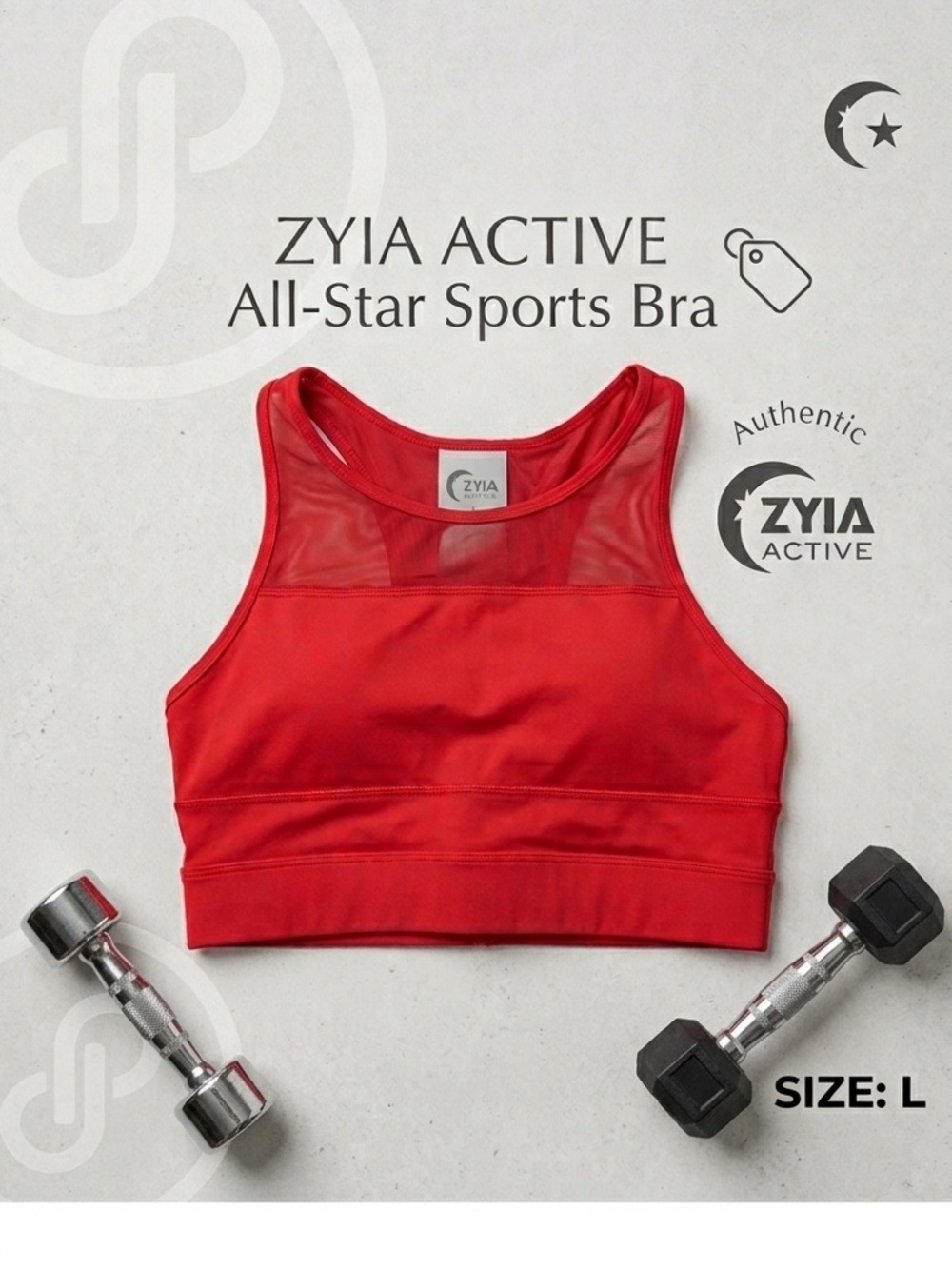 Zyia Active Red Tank Top Built In Bra Removable Pads Support Racerback L